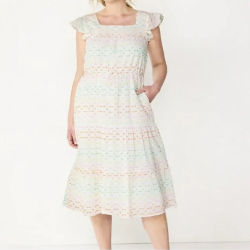 Draper James RSVP Smocked Midi Dress White Multi Color Size XL NWOT